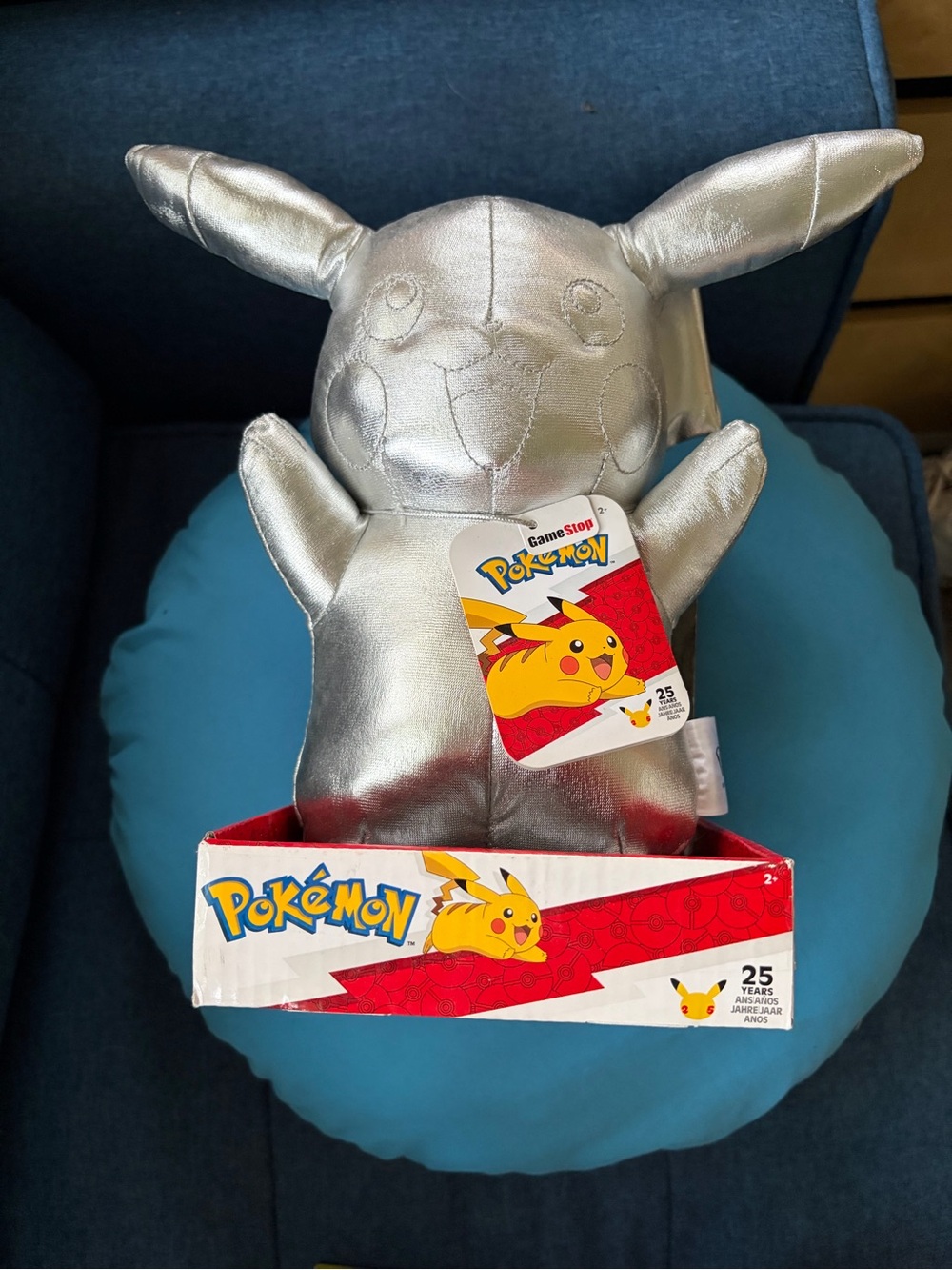 Pikachu Pokémon 25th Anniversary Silver Plushie - BRAND NEW - GameStop Jazwares